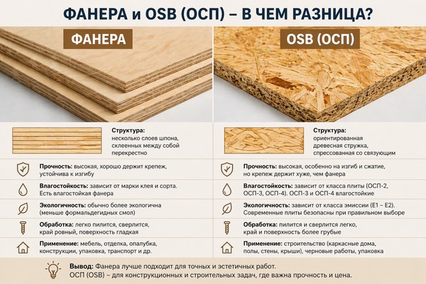 Фанера, OSB и плиты ОСП: что это за материалы, в чем их различия и где каждый из них применяется